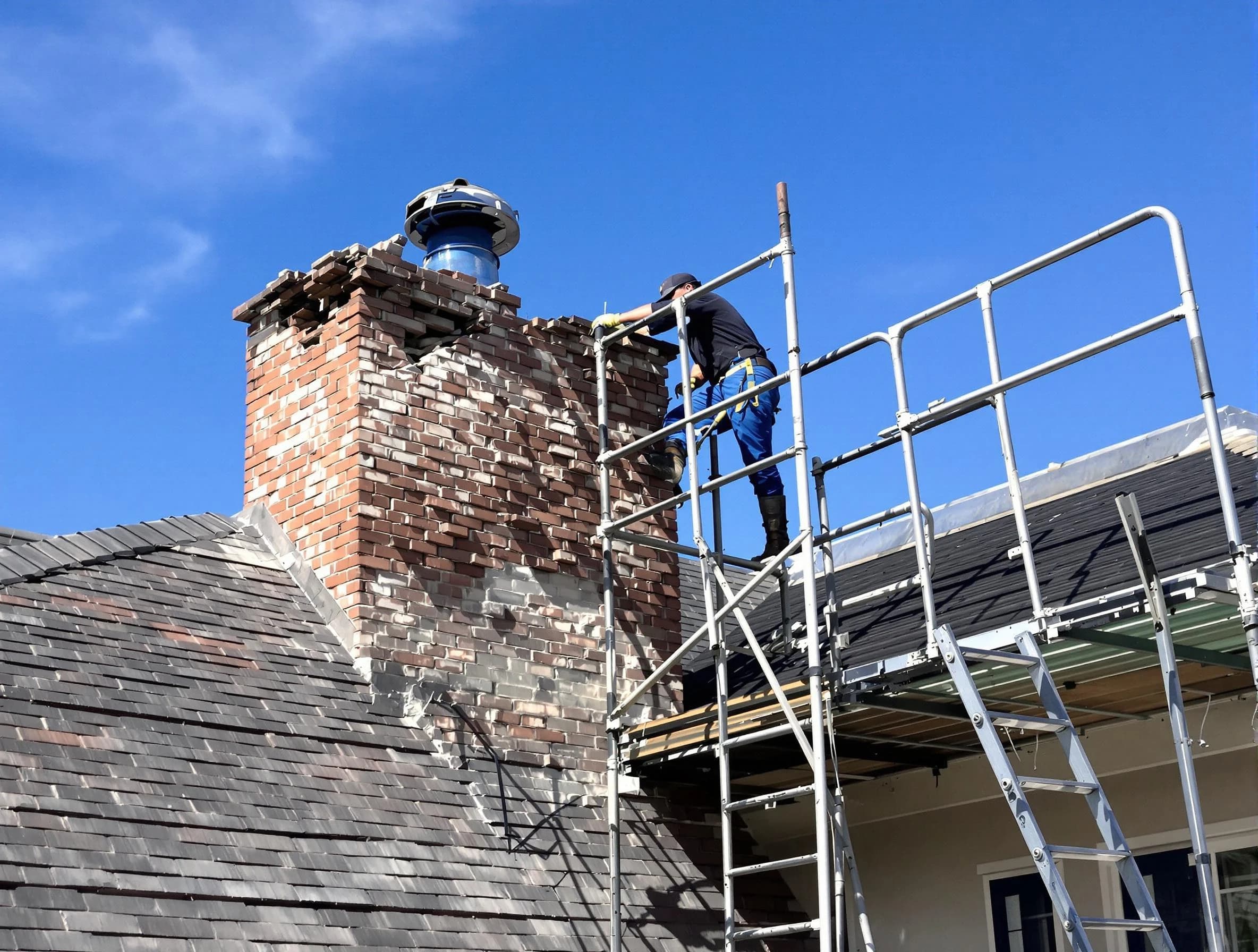 Rebuilding a chimney structure by Shaler Chimney Sweep in Shaler, PA