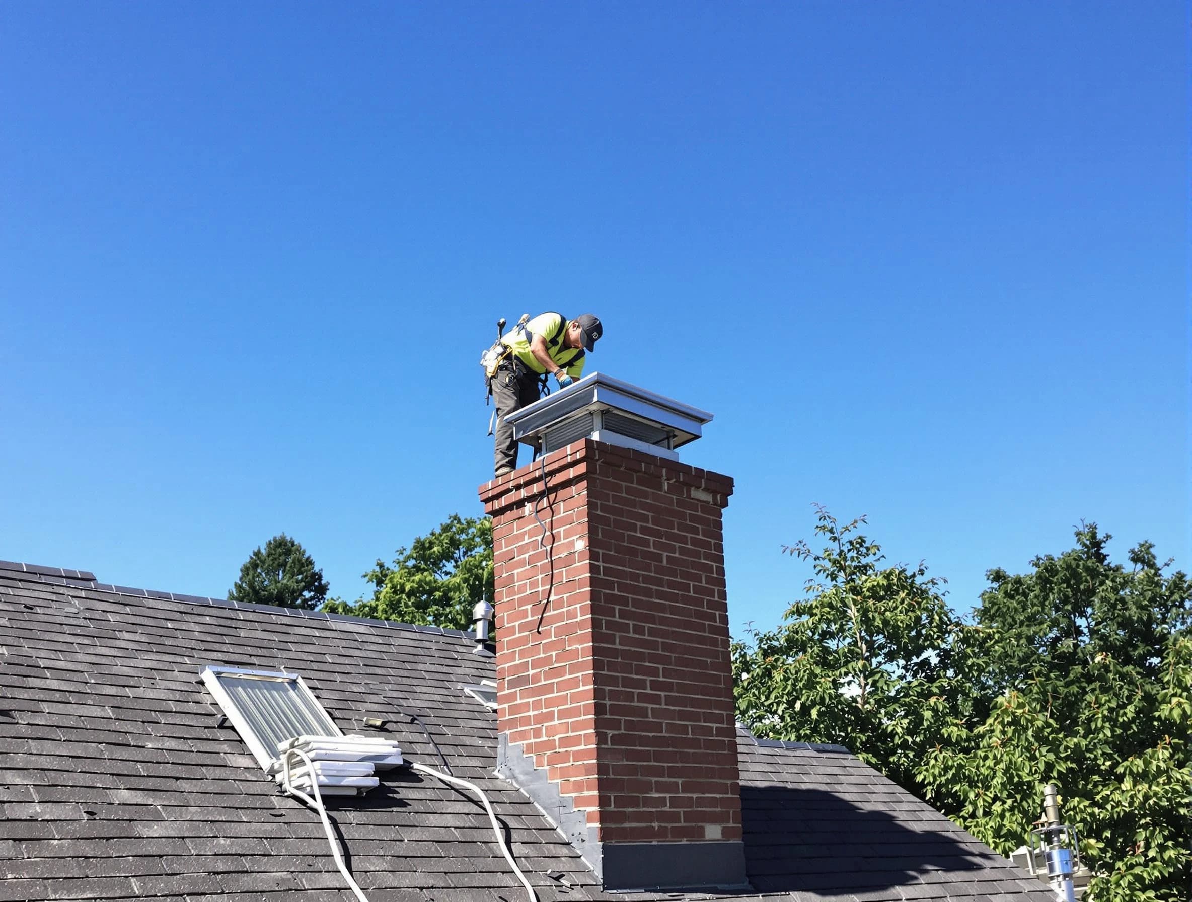 Shaler Chimney Sweep technician measuring a chimney cap in Shaler, PA