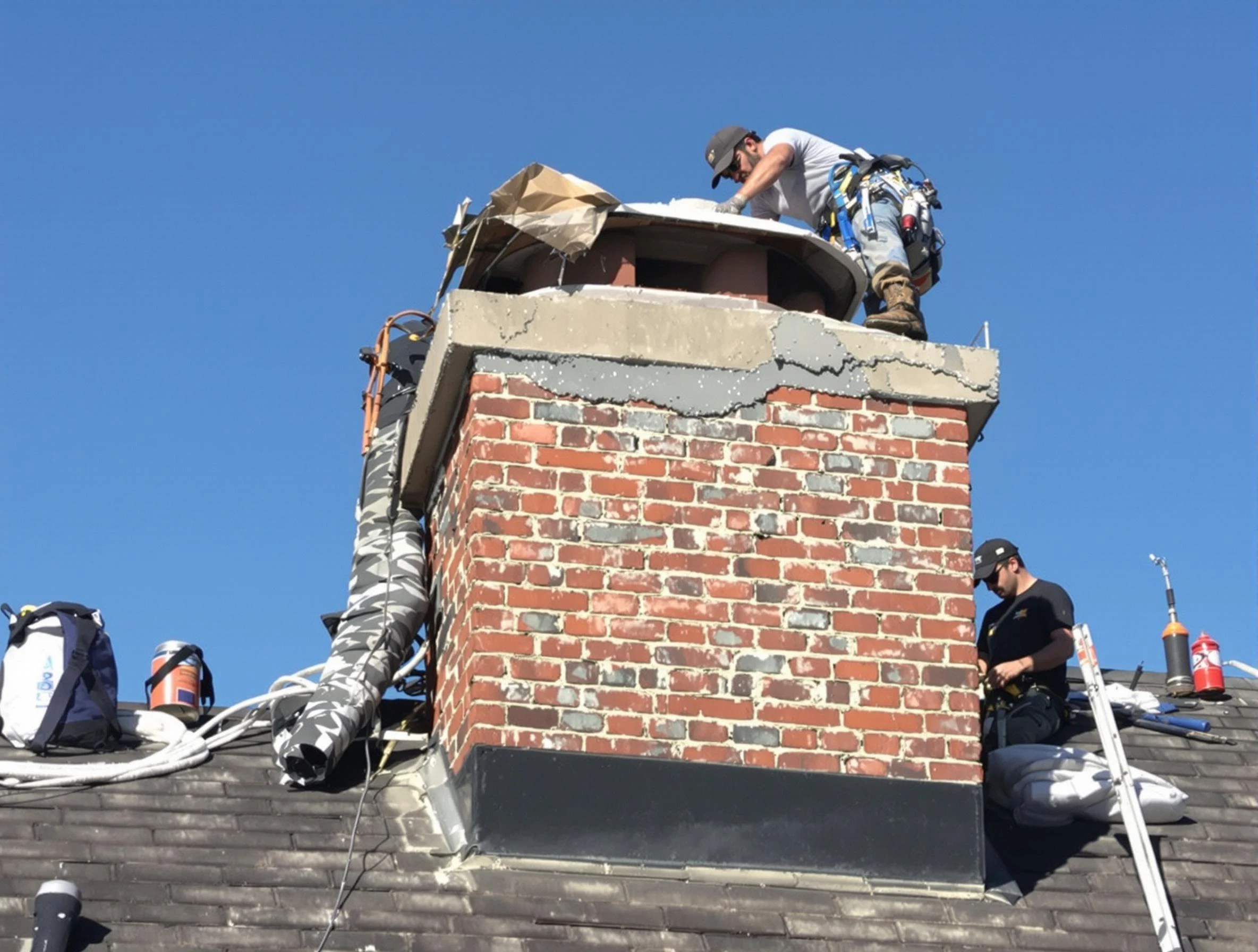 Shaler Chimney Sweep installing a custom chimney crown in Shaler, PA