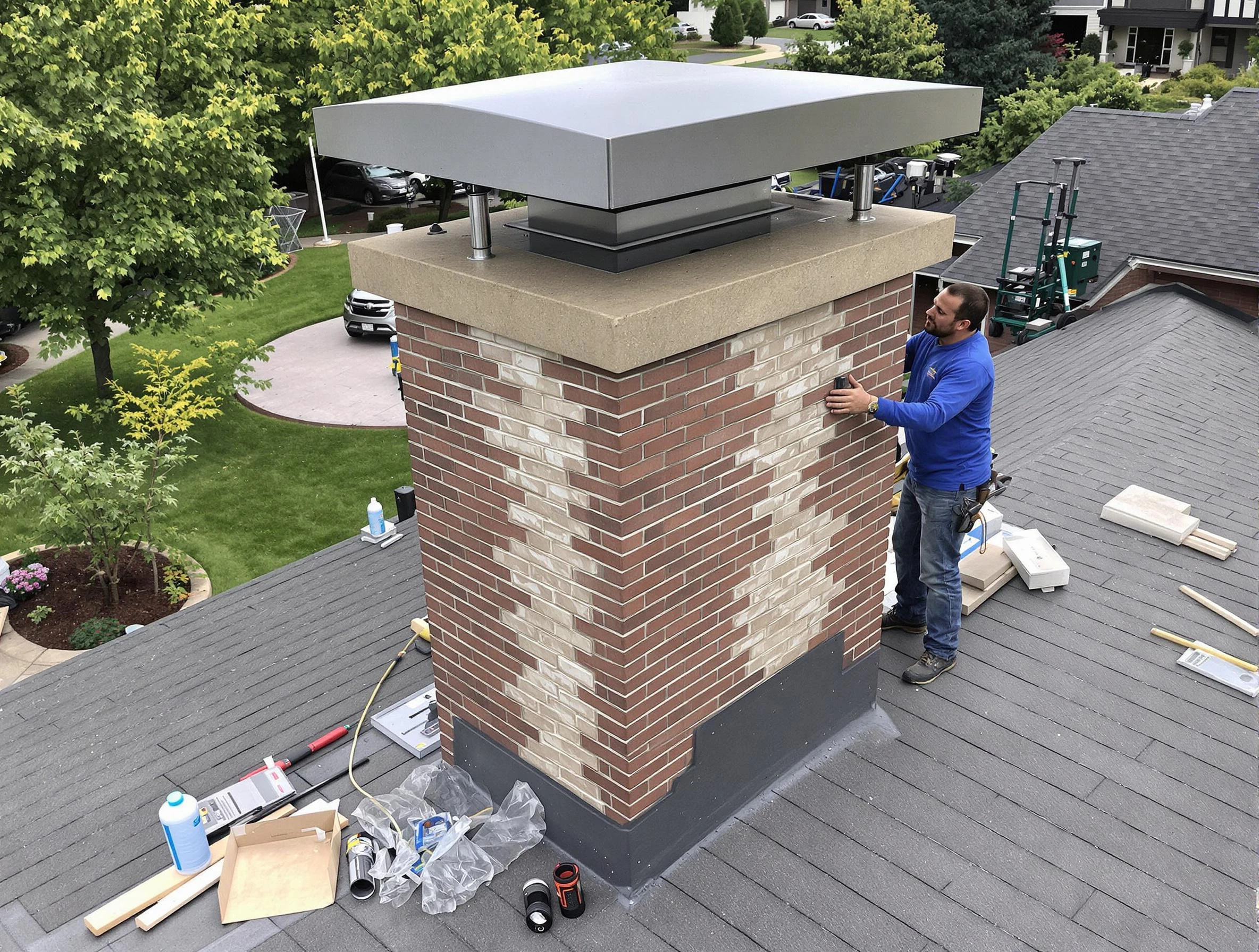 Shaler Chimney Sweep team working on a custom chimney remodel in Shaler, PA
